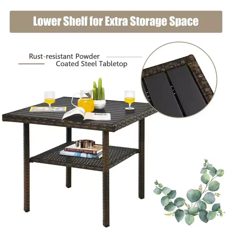 Conjunto de sofá comedor de ratán para patio de 6 piezas Costway, otomana, mesa y estante inferior