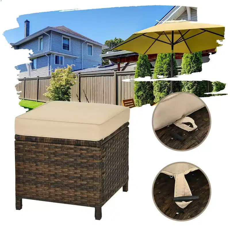 Conjunto de sofá comedor de ratán para patio de 6 piezas Costway, otomana, mesa y estante inferior