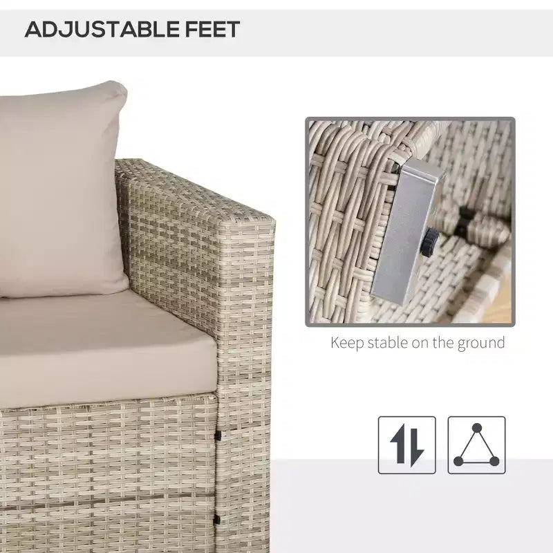 Conjunto de muebles para patio Outsunny de 3 piezas, muebles pequeños de balcón de mimbre de ratán de polietileno, mesa y sillas con cojines, mesa compuesta para apartamento, gris