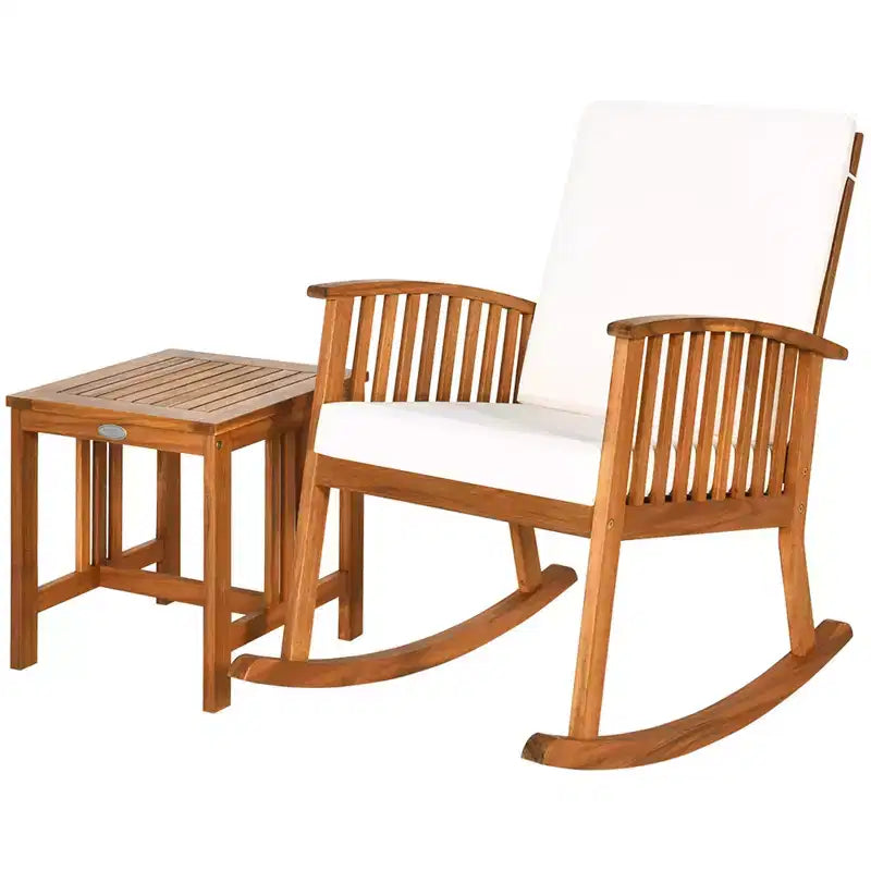 Ensemble Costway 2PCS de fauteuils à bascule de terrasse en bois d'acacia avec table basse rembourrée