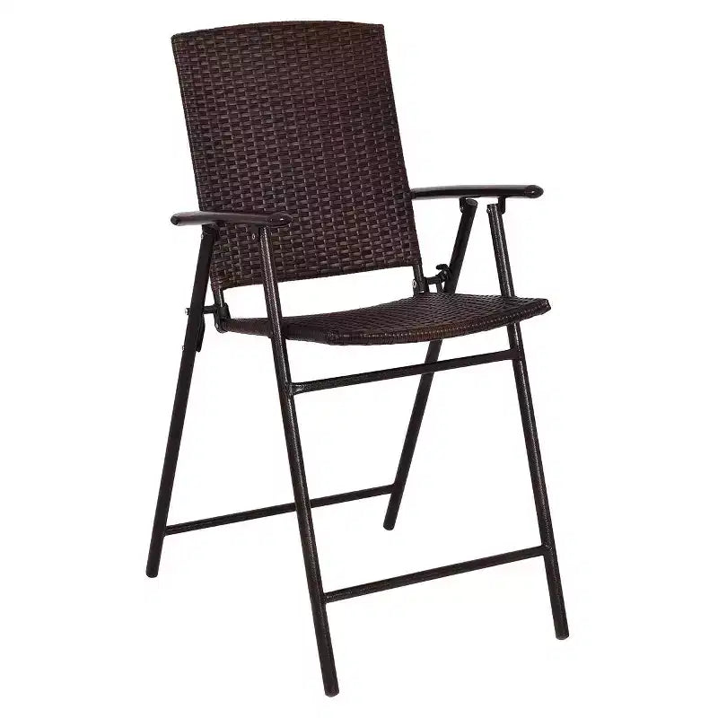 Costway conjunto de muebles de ratán para patio de 5 PIEZAS, 4 taburetes de bar, silla plegable y mesa de bar con superficie de vidrio