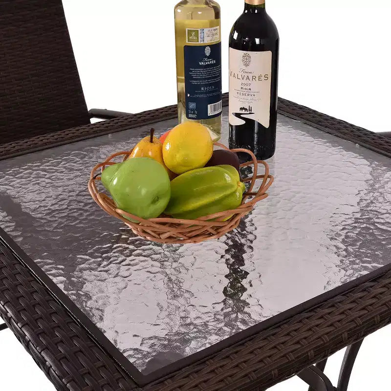 Costway conjunto de muebles de ratán para patio de 5 PIEZAS, 4 taburetes de bar, silla plegable y mesa de bar con superficie de vidrio