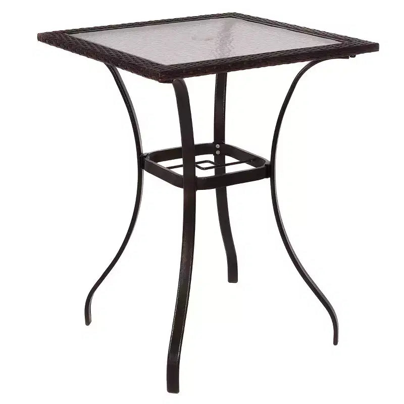 Costway conjunto de muebles de ratán para patio de 5 PIEZAS, 4 taburetes de bar, silla plegable y mesa de bar con superficie de vidrio