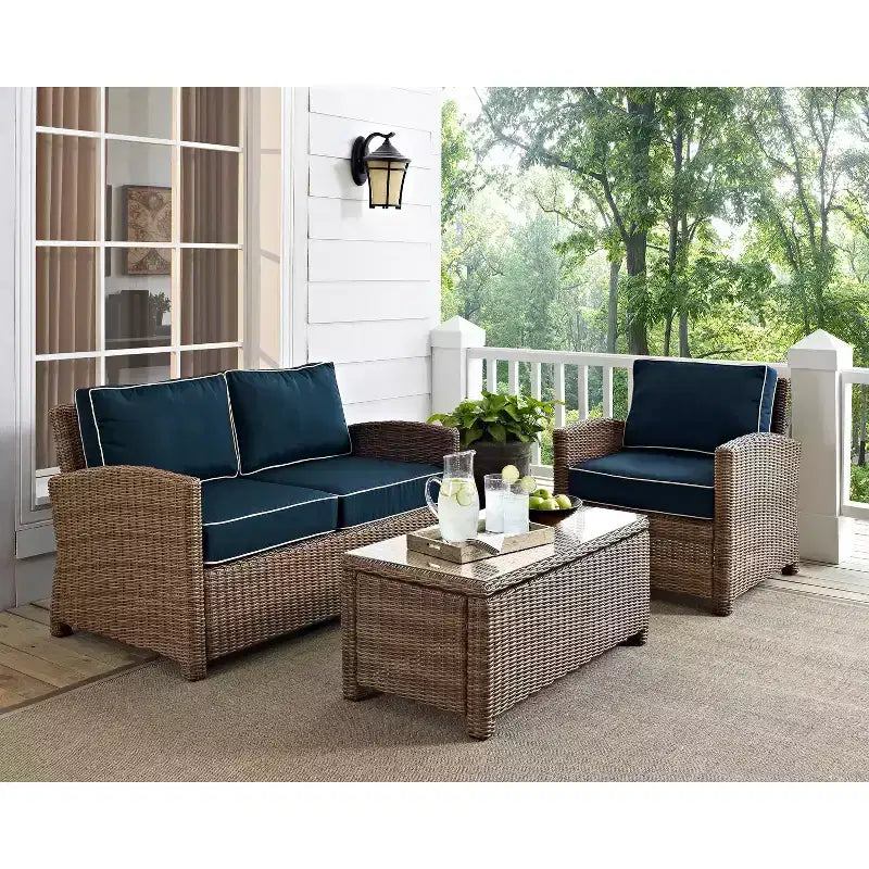 Conjunto de conversación exterior de 3 piezas Bradenton con sofá de dos plazas, sillón y mesa de centro - Crosley