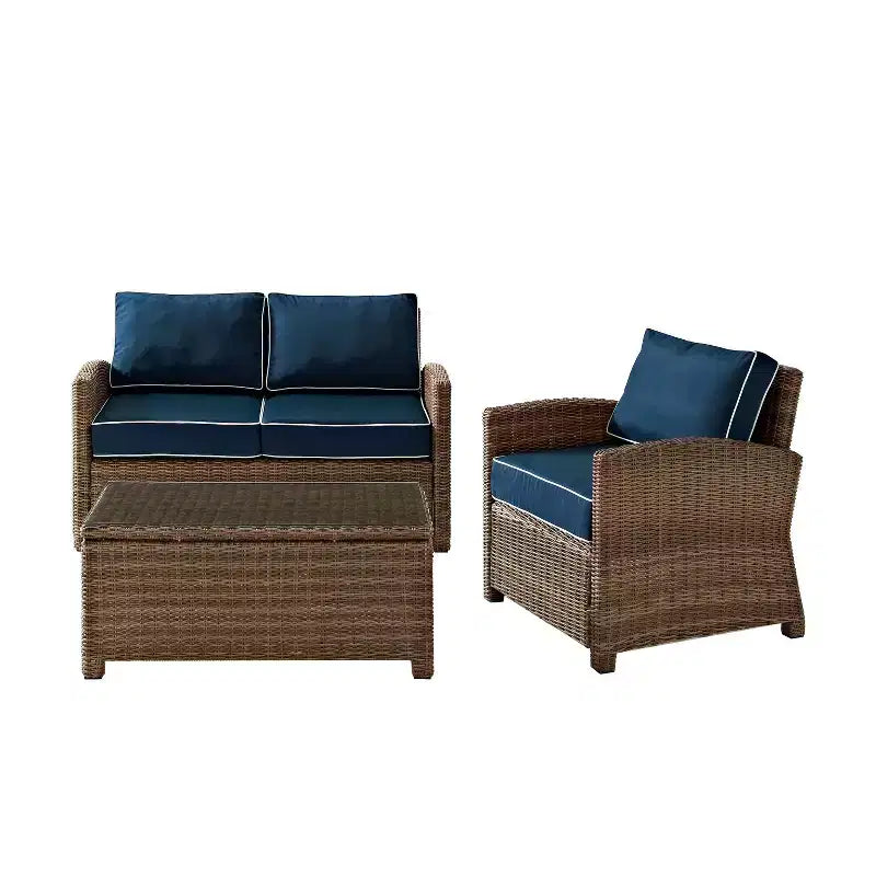 Conjunto de conversación exterior de 3 piezas Bradenton con sofá de dos plazas, sillón y mesa de centro - Crosley