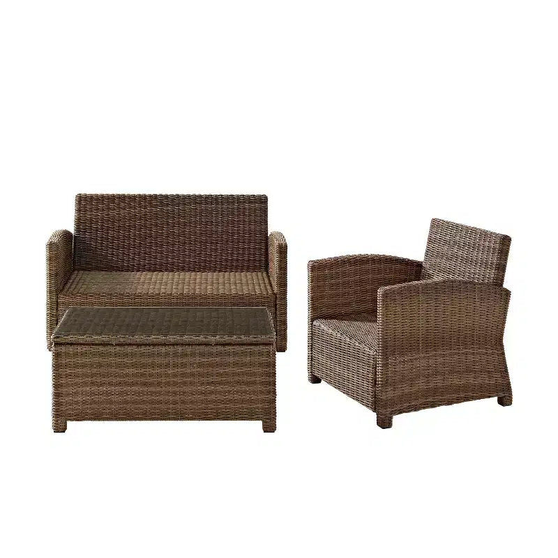 Conjunto de conversación exterior de 3 piezas Bradenton con sofá de dos plazas, sillón y mesa de centro - Crosley