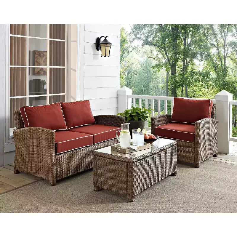 Conjunto de conversación exterior de 3 piezas Bradenton con sofá de dos plazas, sillón y mesa de centro - Crosley