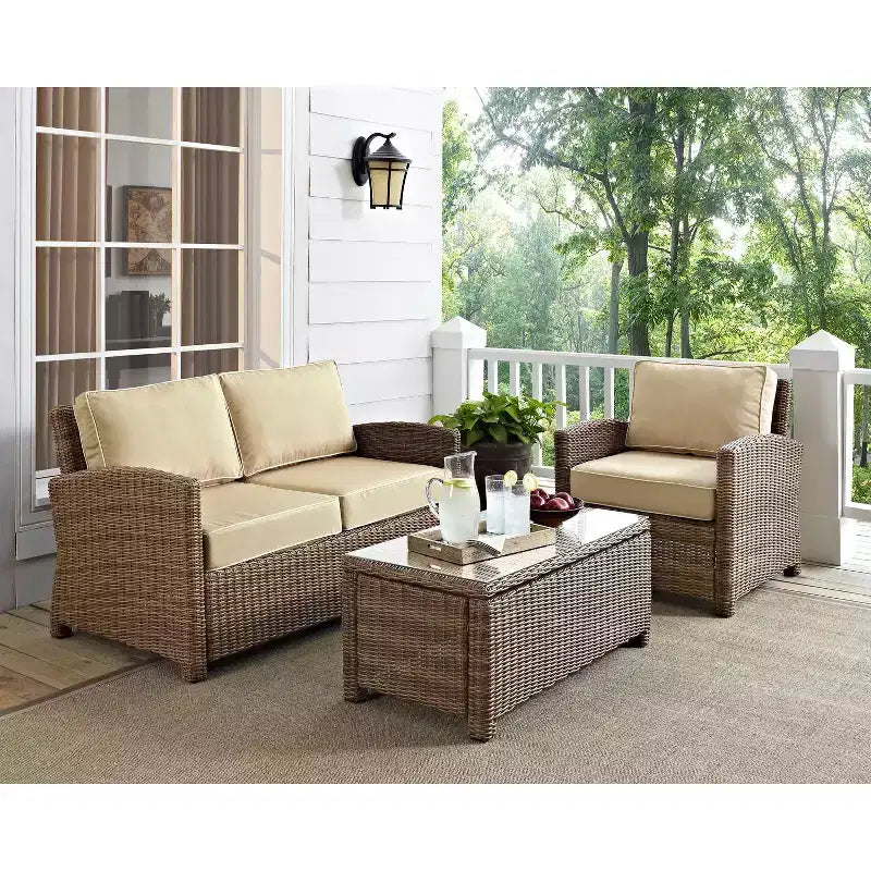 Conjunto de conversación exterior de 3 piezas Bradenton con sofá de dos plazas, sillón y mesa de centro - Crosley