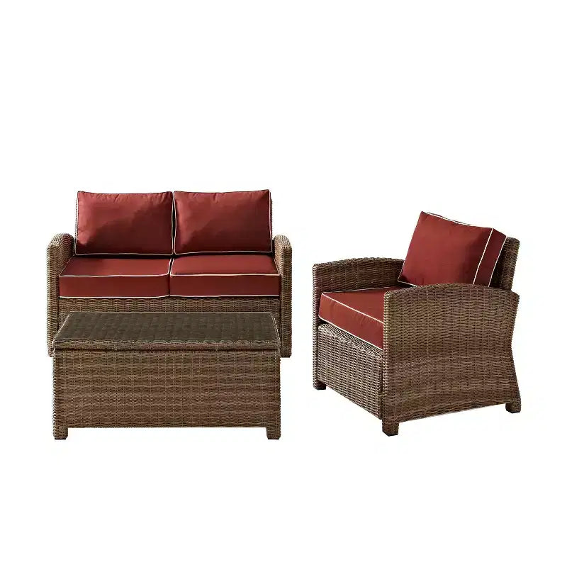 Conjunto de conversación exterior de 3 piezas Bradenton con sofá de dos plazas, sillón y mesa de centro - Crosley