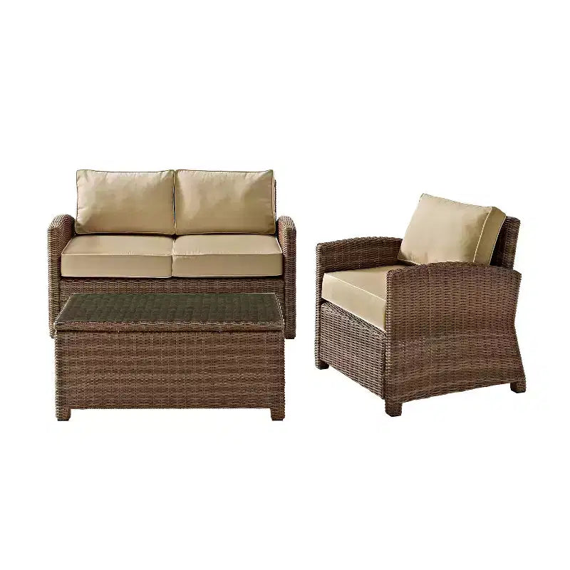 Conjunto de conversación exterior de 3 piezas Bradenton con sofá de dos plazas, sillón y mesa de centro - Crosley