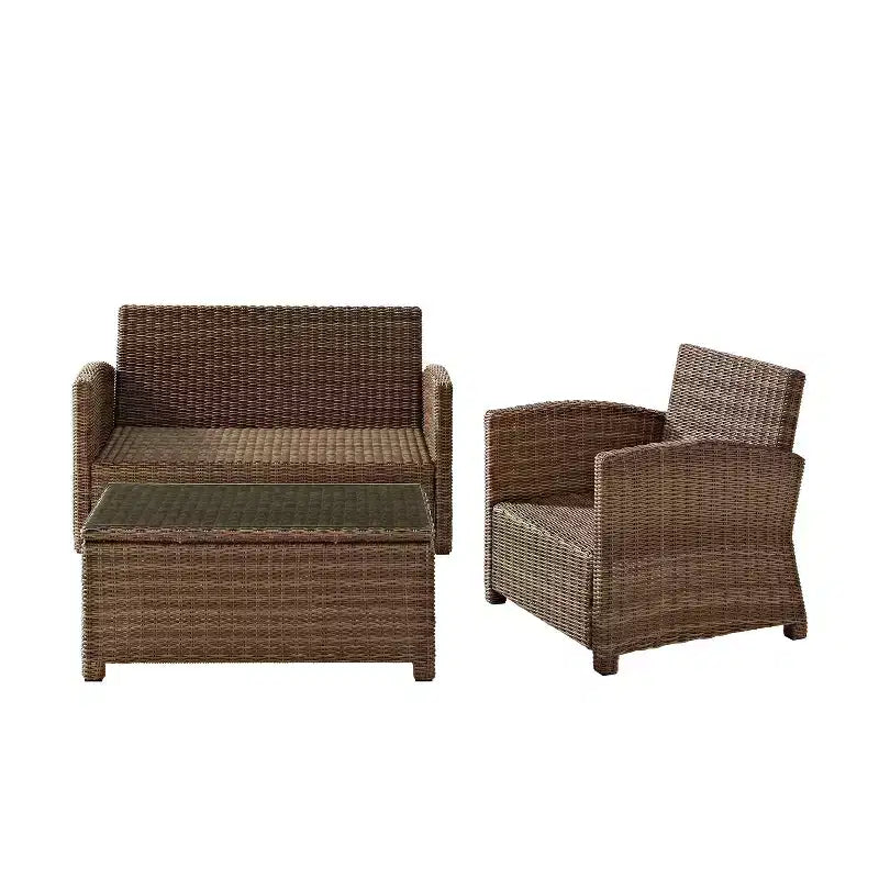 Conjunto de conversación exterior de 3 piezas Bradenton con sofá de dos plazas, sillón y mesa de centro - Crosley