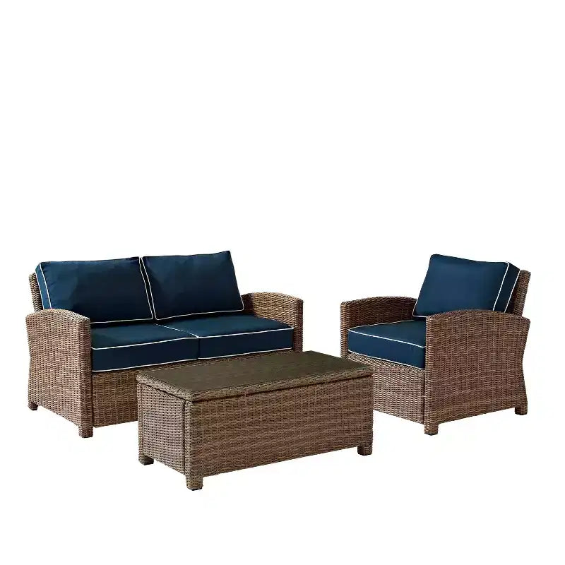 Conjunto de conversación exterior de 3 piezas Bradenton con sofá de dos plazas, sillón y mesa de centro - Crosley
