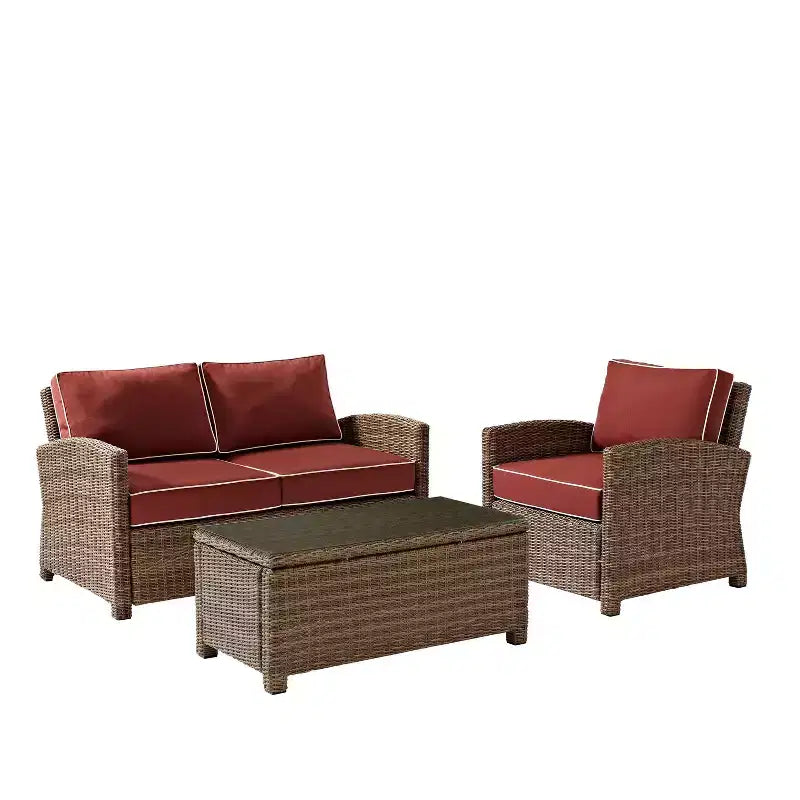 Bradenton 3-teiliges Outdoor-Sitzset mit 2-Sitzer-Sofa, Sessel und Couchtisch - Crosley