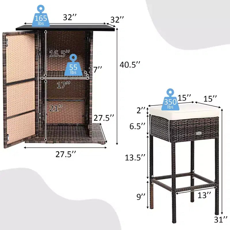 Conjunto de taburetes y mesa de bar de ratán para patio Costway, 5 piezas, con estante de almacenamiento oculto y cojines