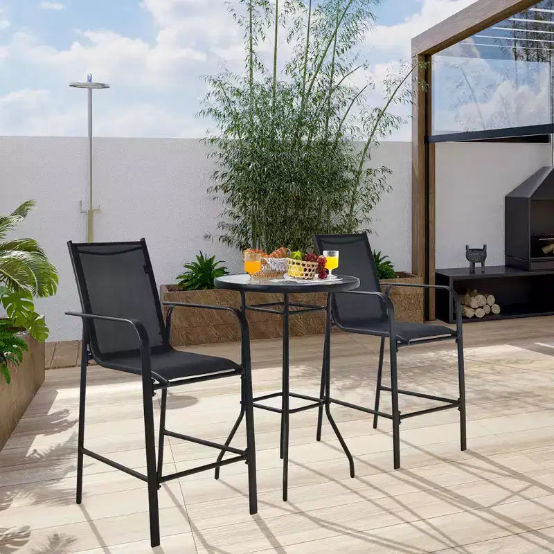 Conjunto de mesa de bar y taburetes para patio exterior de 3 piezas de Costway, con superficie de vidrio templado de altura