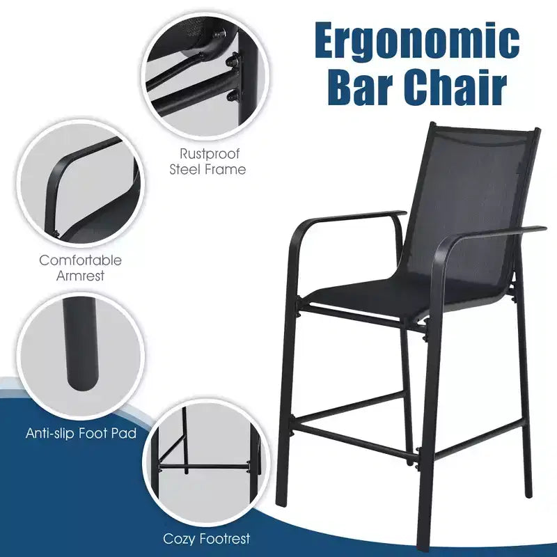 Conjunto de mesa de bar y taburetes para patio exterior de 3 piezas de Costway, con superficie de vidrio templado de altura