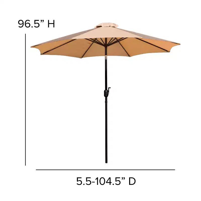 Ensemble de table de terrasse Emma and Oliver de 5 pièces - chaises empilables en faux teck synthétique - table en faux teck - parasol avec pied