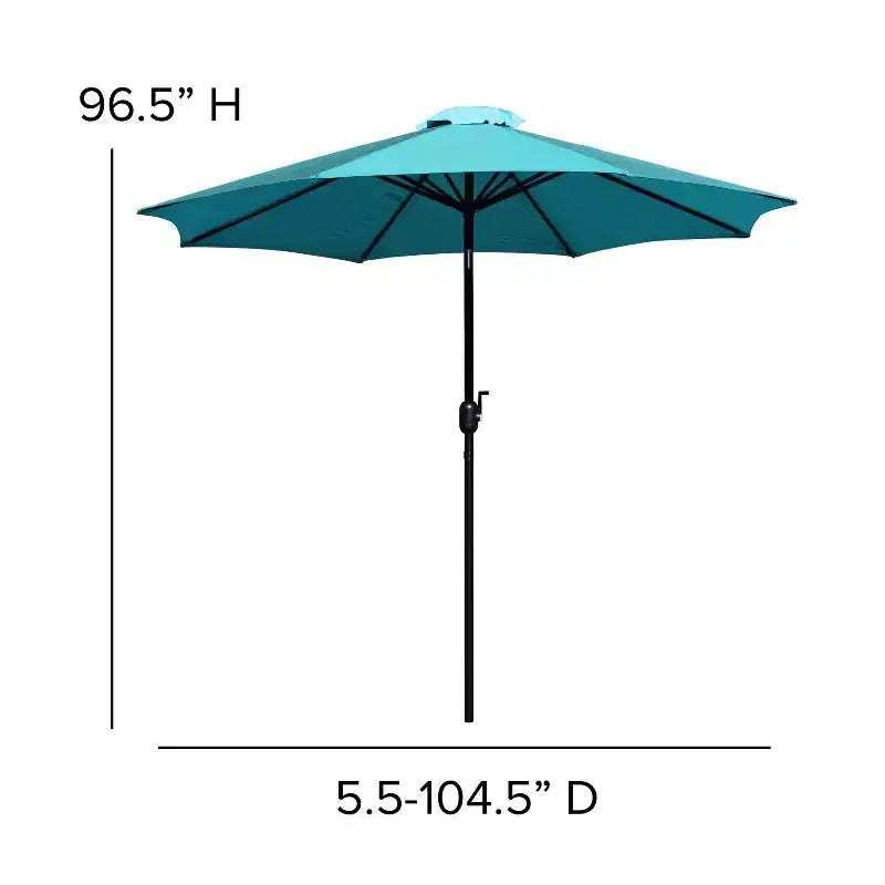 Ensemble de table de terrasse Emma and Oliver de 5 pièces - chaises empilables en faux teck synthétique - table en faux teck - parasol avec pied