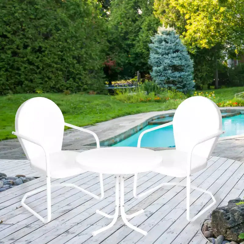 Ensemble d'extérieur Northlight 3 pièces avec chaises tulipe rétro en métal et table d'appoint, blanc