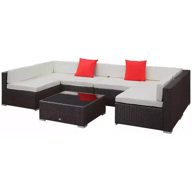 Conjunto de muebles para patio exterior de 7 piezas Outsunny, con mimbre de ratán moderno, perfecto para jardín, terraza y patio trasero