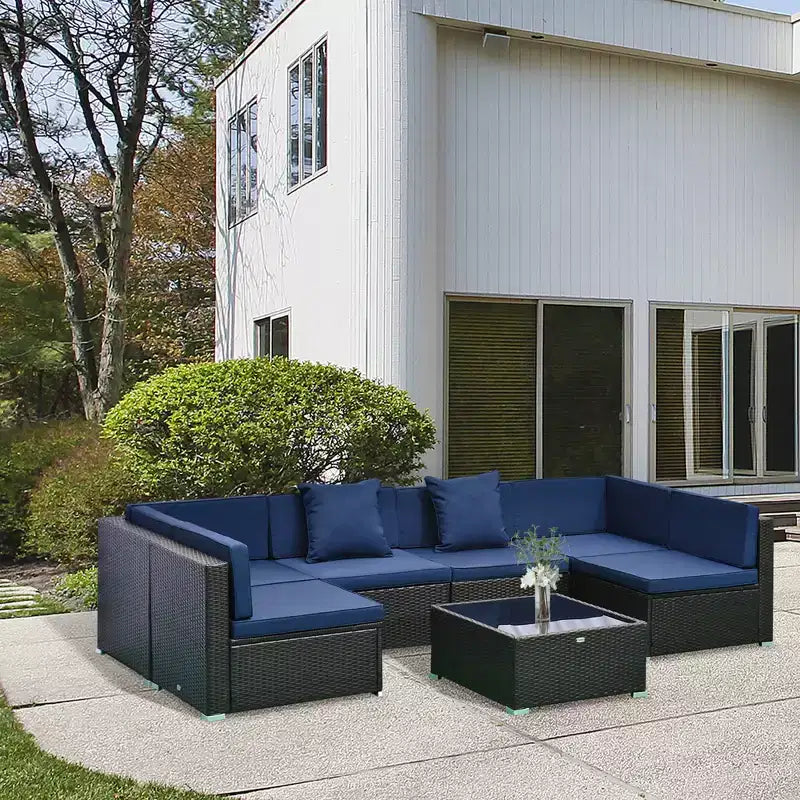 Conjunto de muebles para patio exterior de 7 piezas Outsunny, con mimbre de ratán moderno, perfecto para jardín, terraza y patio trasero