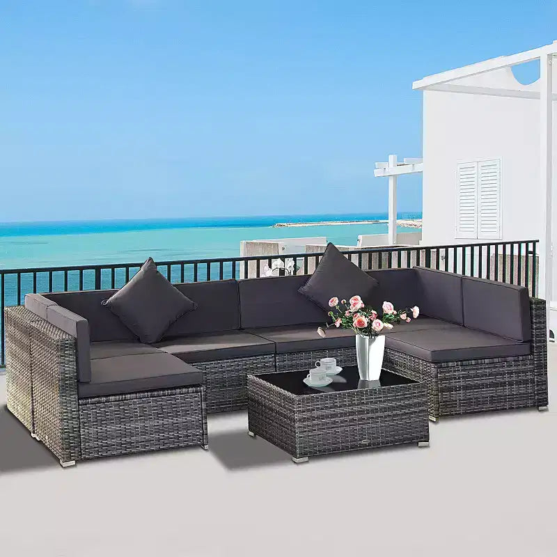 Conjunto de muebles para patio exterior de 7 piezas Outsunny, con mimbre de ratán moderno, perfecto para jardín, terraza y patio trasero