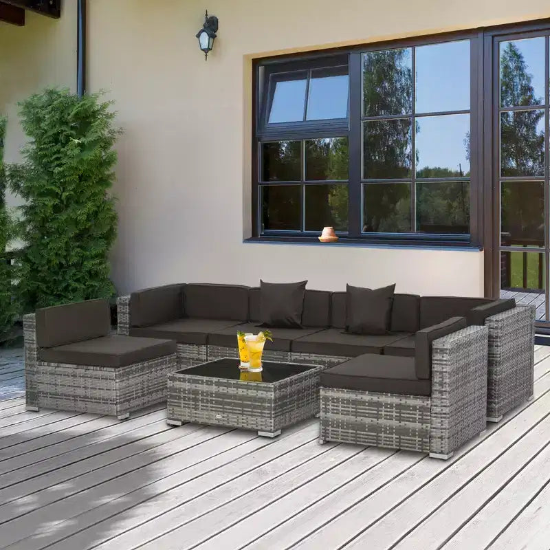 Conjunto de muebles para patio exterior de 7 piezas Outsunny, con mimbre de ratán moderno, perfecto para jardín, terraza y patio trasero