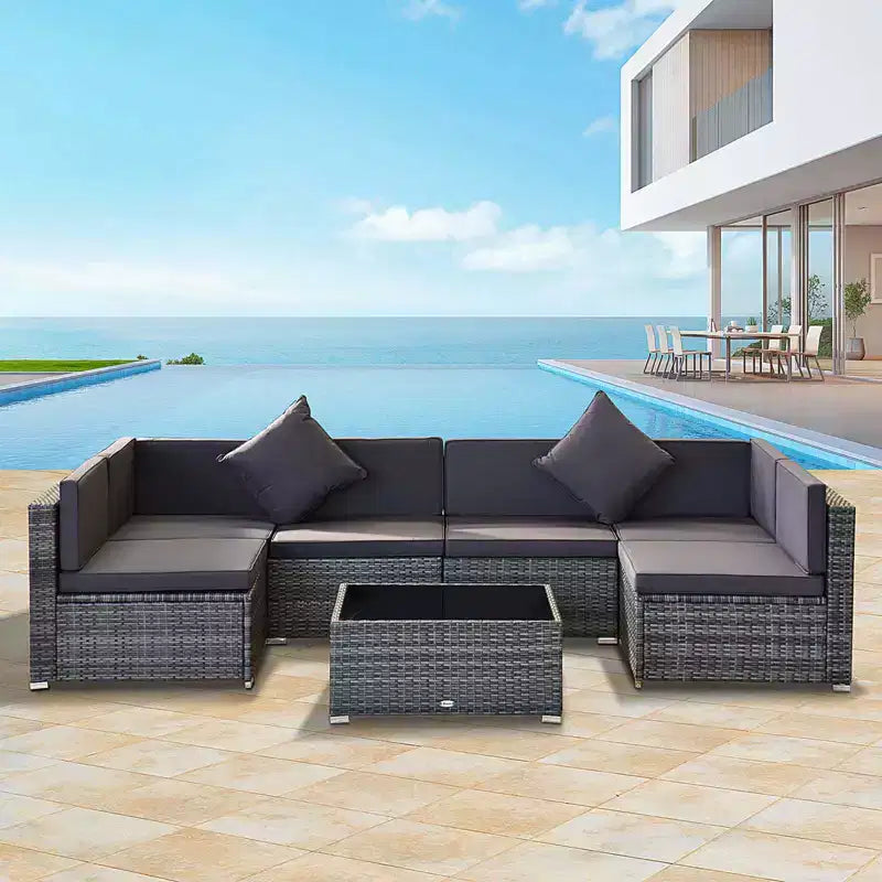 Conjunto de muebles para patio exterior de 7 piezas Outsunny, con mimbre de ratán moderno, perfecto para jardín, terraza y patio trasero