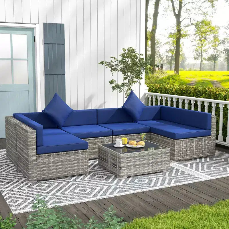 Conjunto de muebles para patio exterior de 7 piezas Outsunny, con mimbre de ratán moderno, perfecto para jardín, terraza y patio trasero