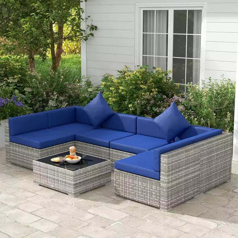 Conjunto de muebles para patio exterior de 7 piezas Outsunny, con mimbre de ratán moderno, perfecto para jardín, terraza y patio trasero