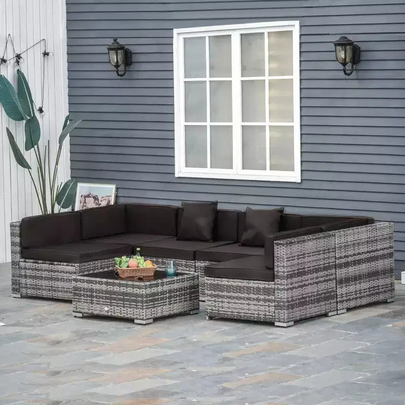 Conjunto de muebles para patio exterior de 7 piezas Outsunny, con mimbre de ratán moderno, perfecto para jardín, terraza y patio trasero