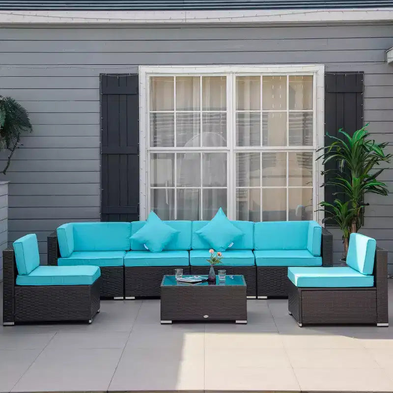Conjunto de muebles para patio exterior de 7 piezas Outsunny, con mimbre de ratán moderno, perfecto para jardín, terraza y patio trasero