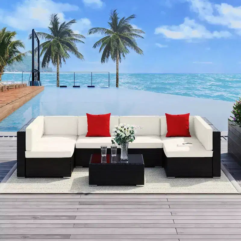 Conjunto de muebles para patio exterior de 7 piezas Outsunny, con mimbre de ratán moderno, perfecto para jardín, terraza y patio trasero