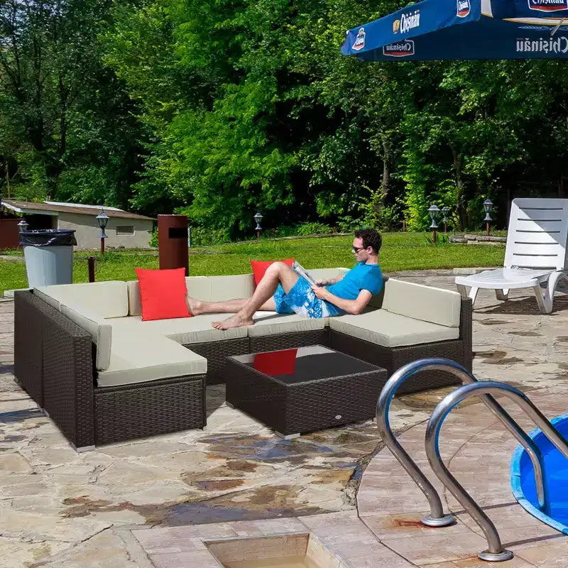 Conjunto de muebles para patio exterior de 7 piezas Outsunny, con mimbre de ratán moderno, perfecto para jardín, terraza y patio trasero