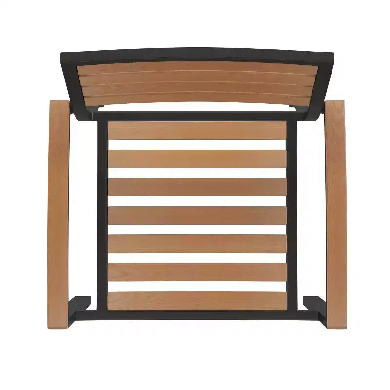 Merrick Lane conjunto de comedor para patio de siete piezas de falso teca que incluye mesa, cuatro sillones, sombrilla de patio de 9' y base