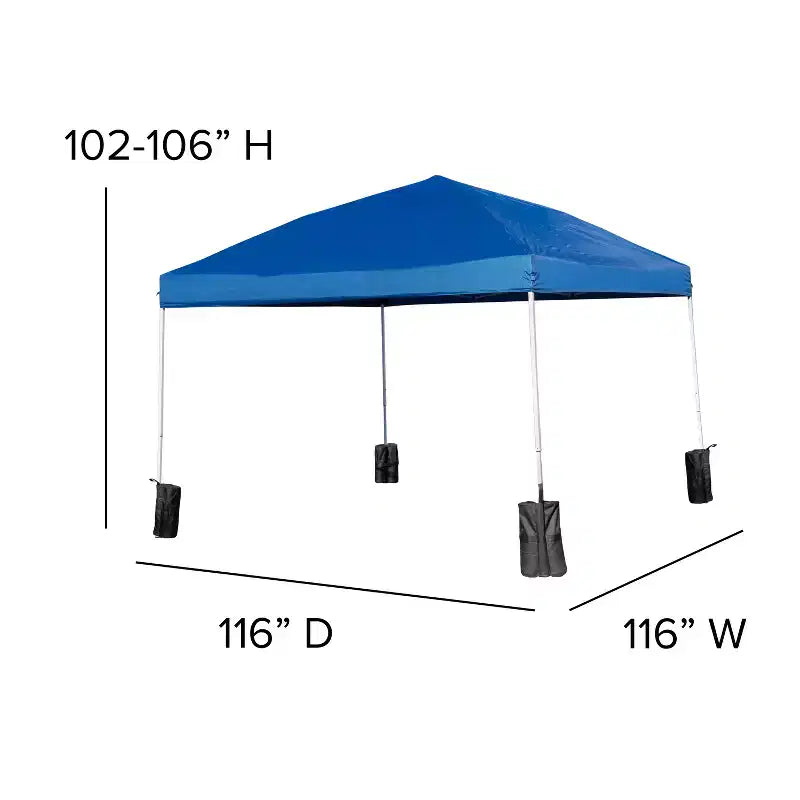 Flash Furniture Conjunto portátil para eventos o portón trasero: carpa plegable con ruedas de 10'x10', mesa plegable de dos partes de 6 pies y 4 sillas plegables