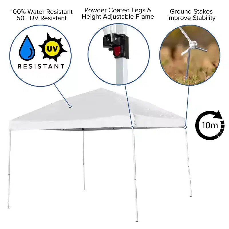 Conjunto portátil para eventos y portón trasero de Flash Furniture - carpa plegable tipo toldo de 10'x10', mesa plegable de 6 pies y conjunto de 4 sillas plegables