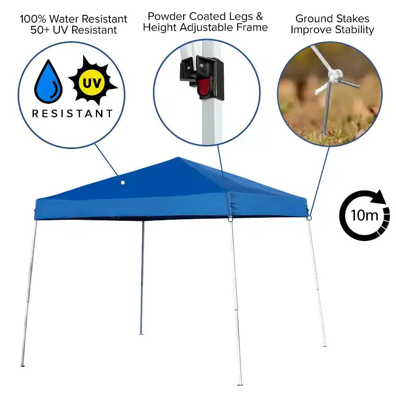 Conjunto de tienda portátil para eventos y fiestas de Flash Furniture: tienda de campaña con toldo desplegable de 8'x8', mesa plegable de 6 pies y conjunto de 4 sillas plegables