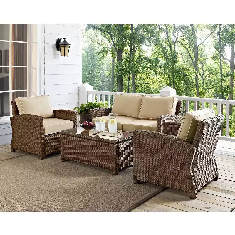 Conjunto de conversación de 4 piezas de mimbre para exterior Bradenton - Crosley