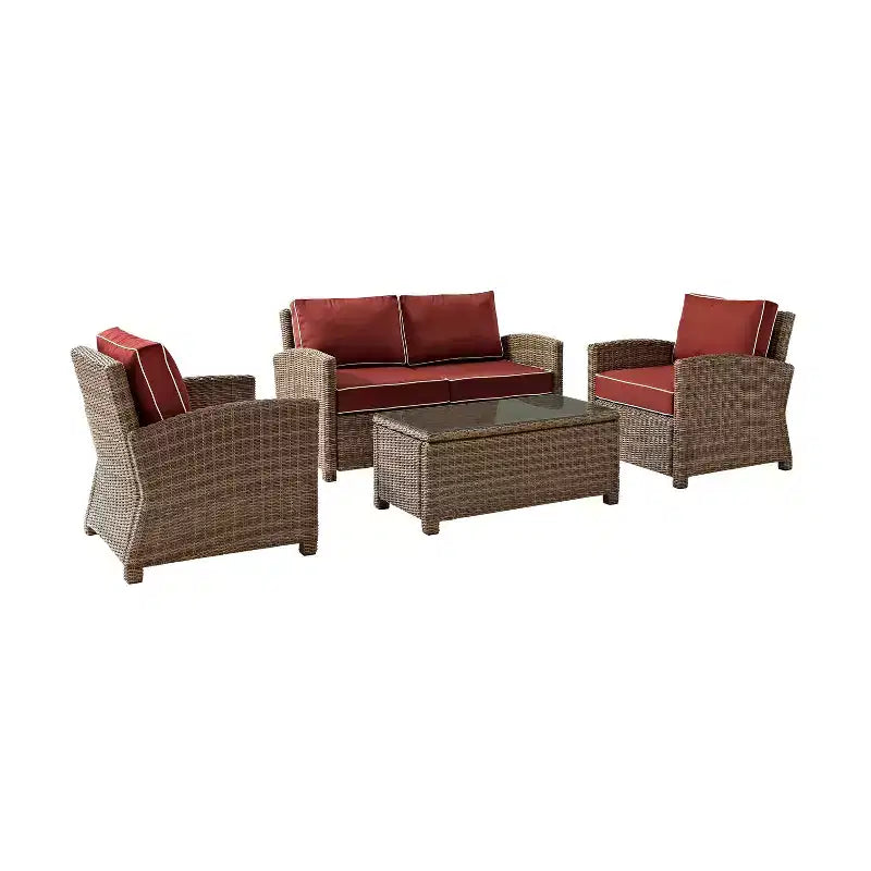 Conjunto de conversación de 4 piezas de mimbre para exterior Bradenton - Crosley