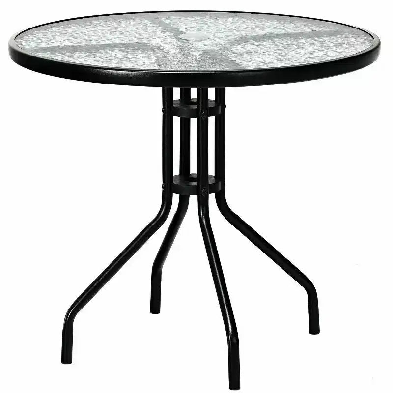 Conjunto de muebles bistró para patio Costway de 3 piezas, silla mecedora deslizante y mesa de vidrio
