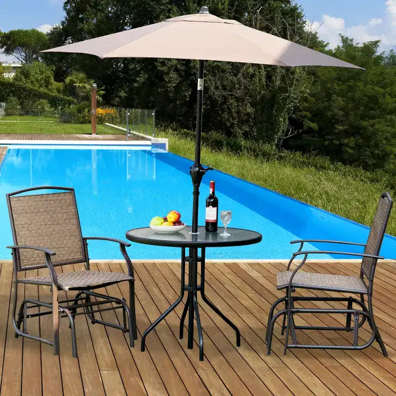 Conjunto de muebles bistró para patio Costway de 3 piezas, silla mecedora deslizante y mesa de vidrio