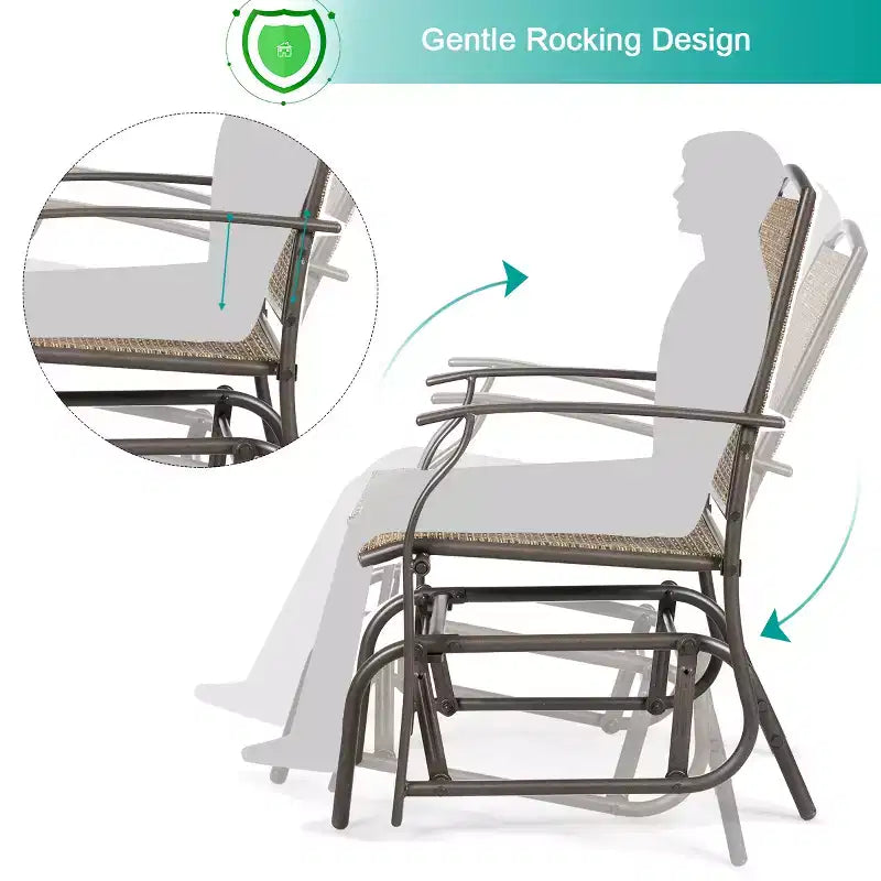 Conjunto de muebles bistró para patio Costway de 3 piezas, silla mecedora deslizante y mesa de vidrio
