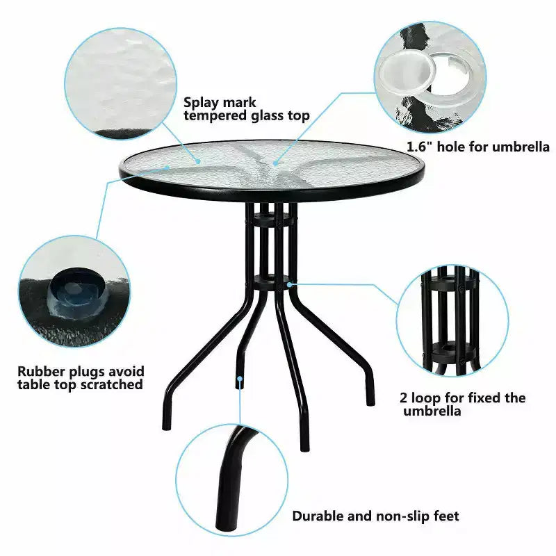 Conjunto de muebles bistró para patio Costway de 3 piezas, silla mecedora deslizante y mesa de vidrio