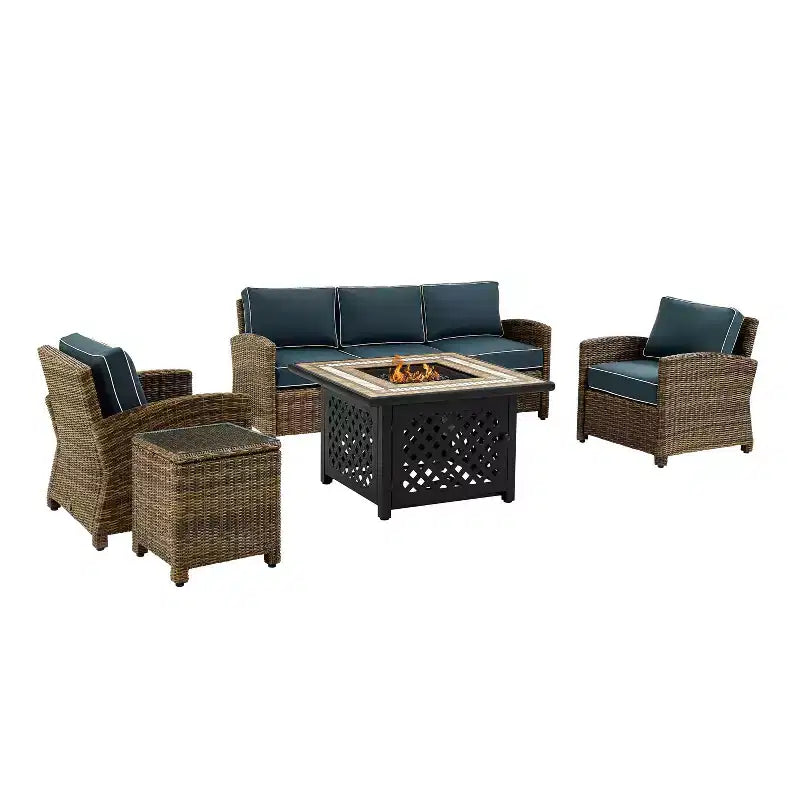 Conjunto de conversación exterior de mimbre de 5 piezas Bradenton con mesa con fogón - Crosley