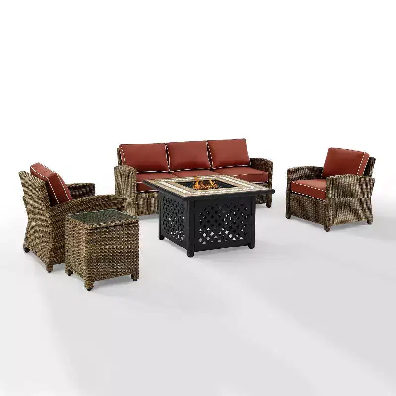 Conjunto de conversación exterior de mimbre de 5 piezas Bradenton con mesa con fogón - Crosley