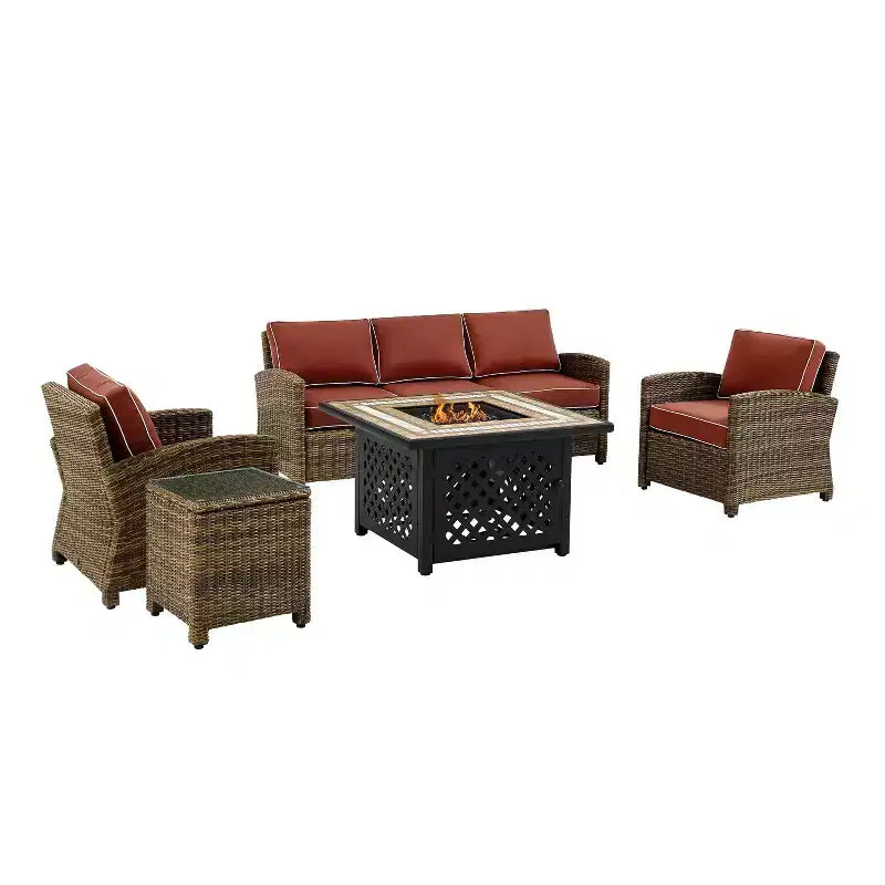 Conjunto de conversación exterior de mimbre de 5 piezas Bradenton con mesa con fogón - Crosley