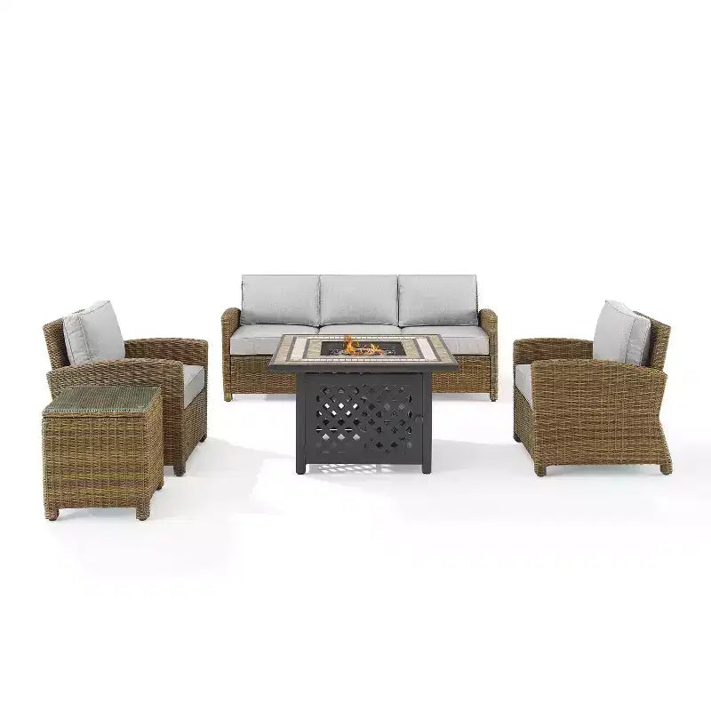 Conjunto de conversación exterior de mimbre de 5 piezas Bradenton con mesa con fogón - Crosley