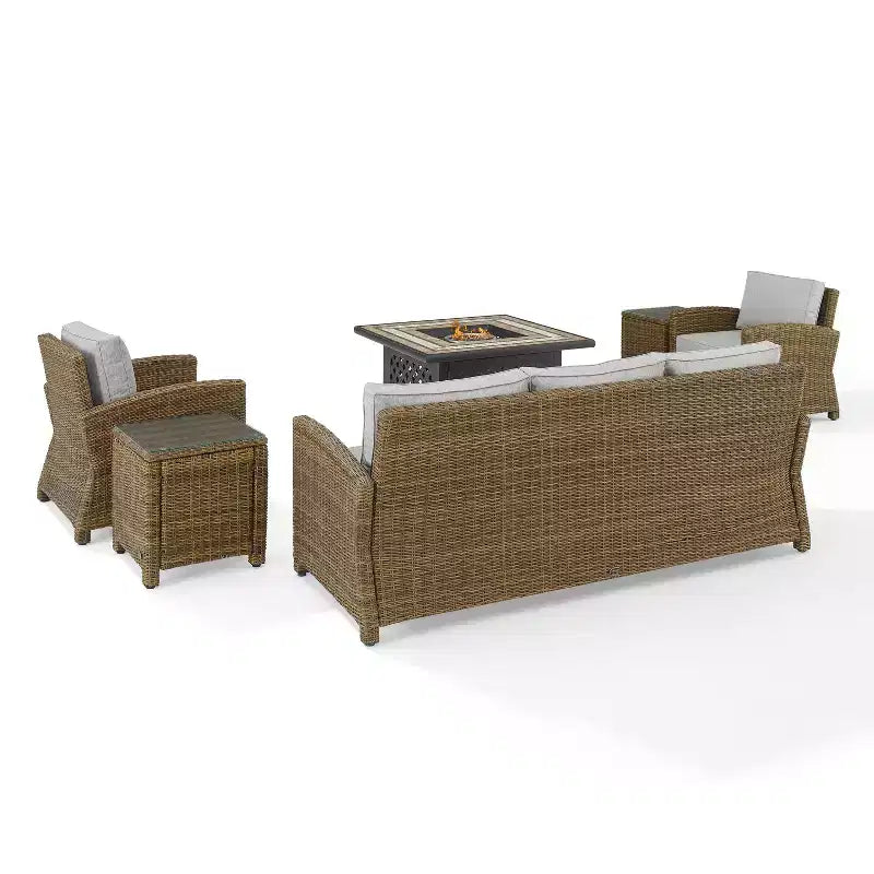 Conjunto de conversación exterior de mimbre de 5 piezas Bradenton con mesa con fogón - Crosley