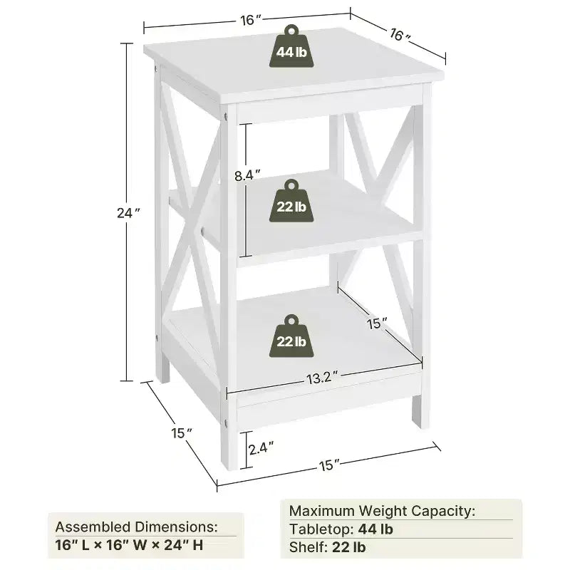 3 Tier Wood End Table with Storage Shelves for Living Room